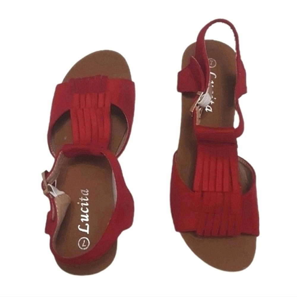 Lucita Red Fringe Sandals Womens Size 7 - Picture 6 of 12